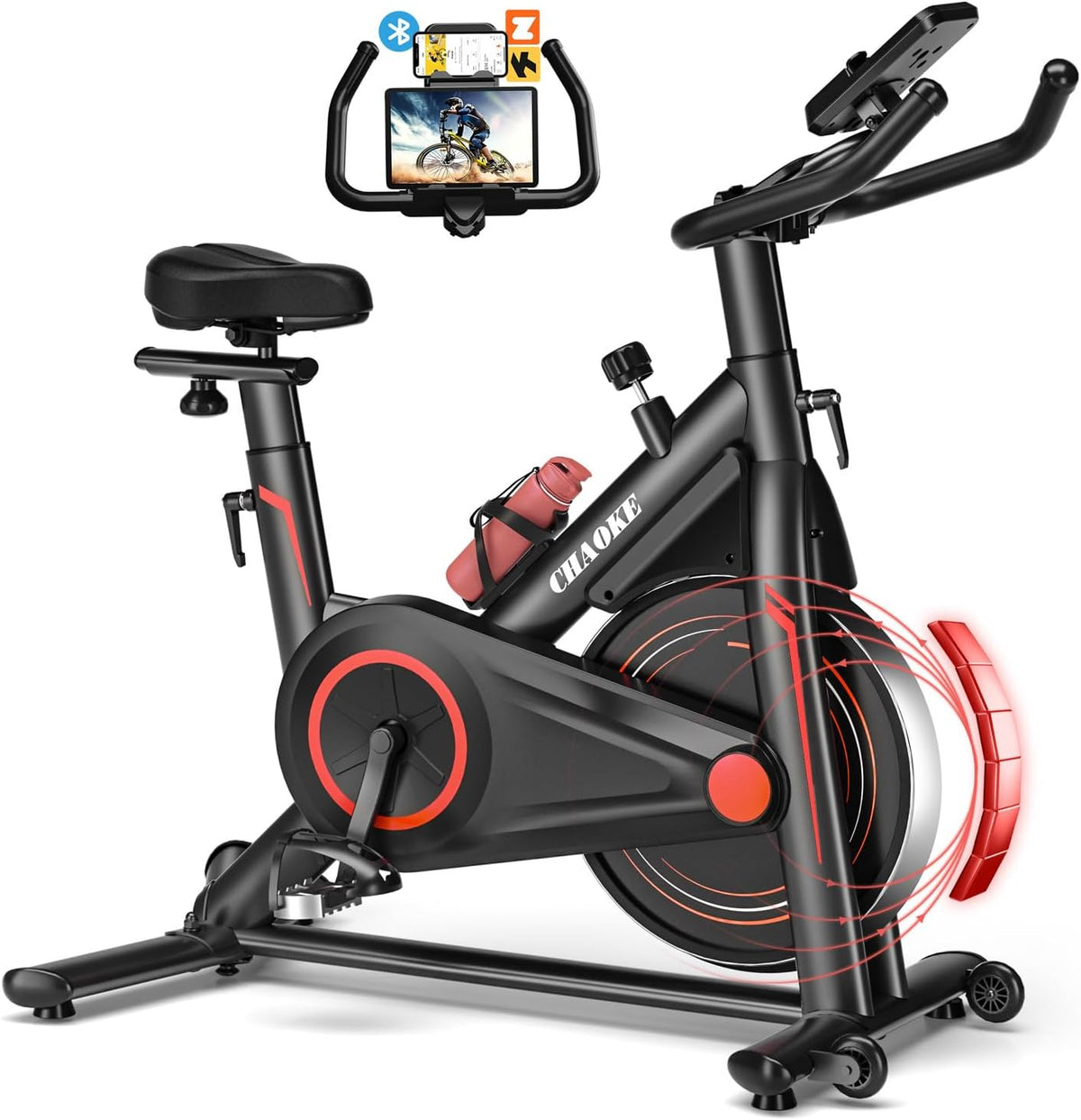 CHAOKE Bicicleta Estática Silenciosa con Resistencia Magnética Ajustable, Bicicleta Estática con APP, Bicicleta de Ejercicio con Monitor LCD, Asiento Cómodo, para Entrenamiento Cardio, Capacidad 160 KG