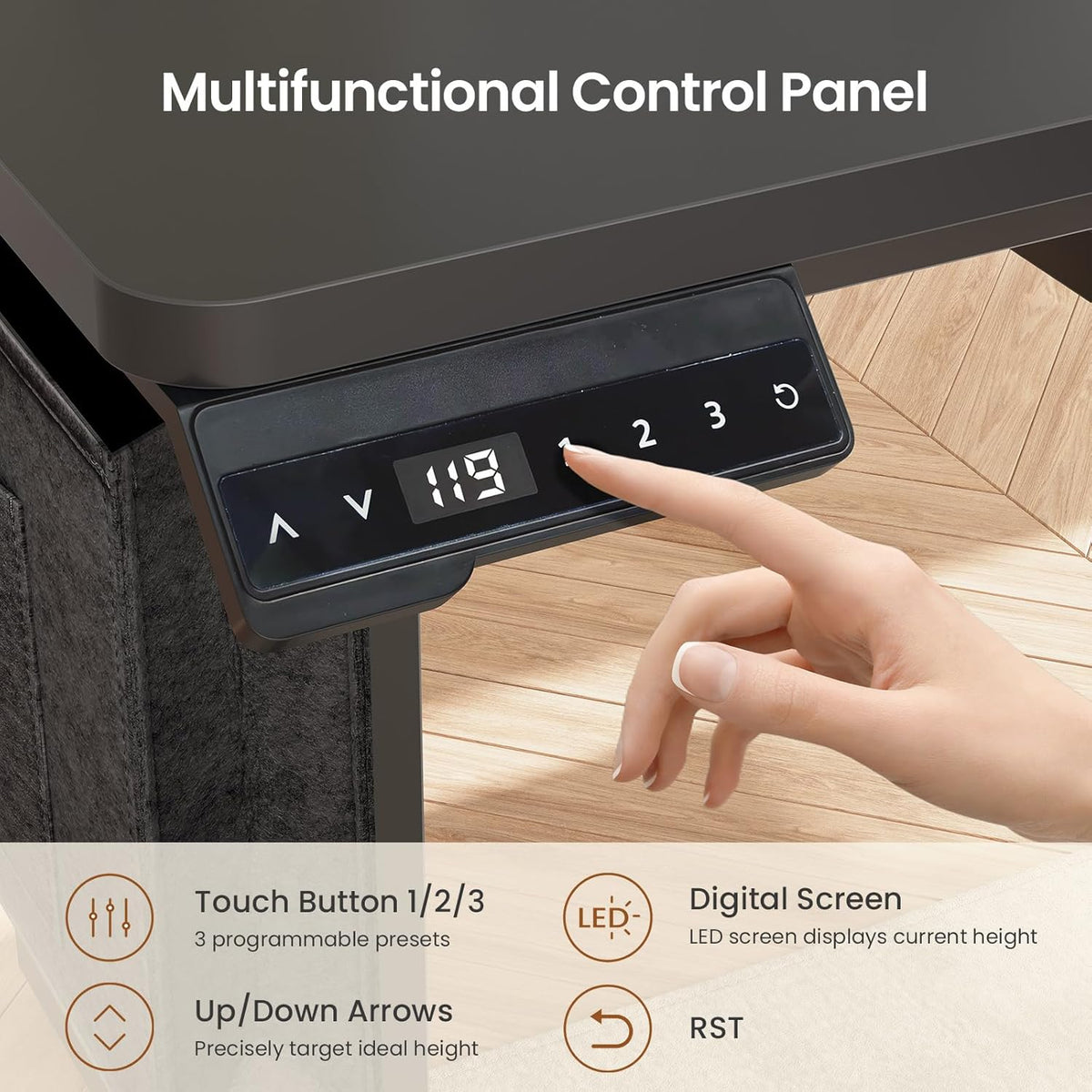 Escritorio de pie eléctrico en forma de L SEDETA con archivador, escritorio de computadora para oficina en casa de 63 x 53'' con altura ajustable, cajones, toma de corriente, mesa de juegos de pie con luces LED, bandeja para teclado, negro