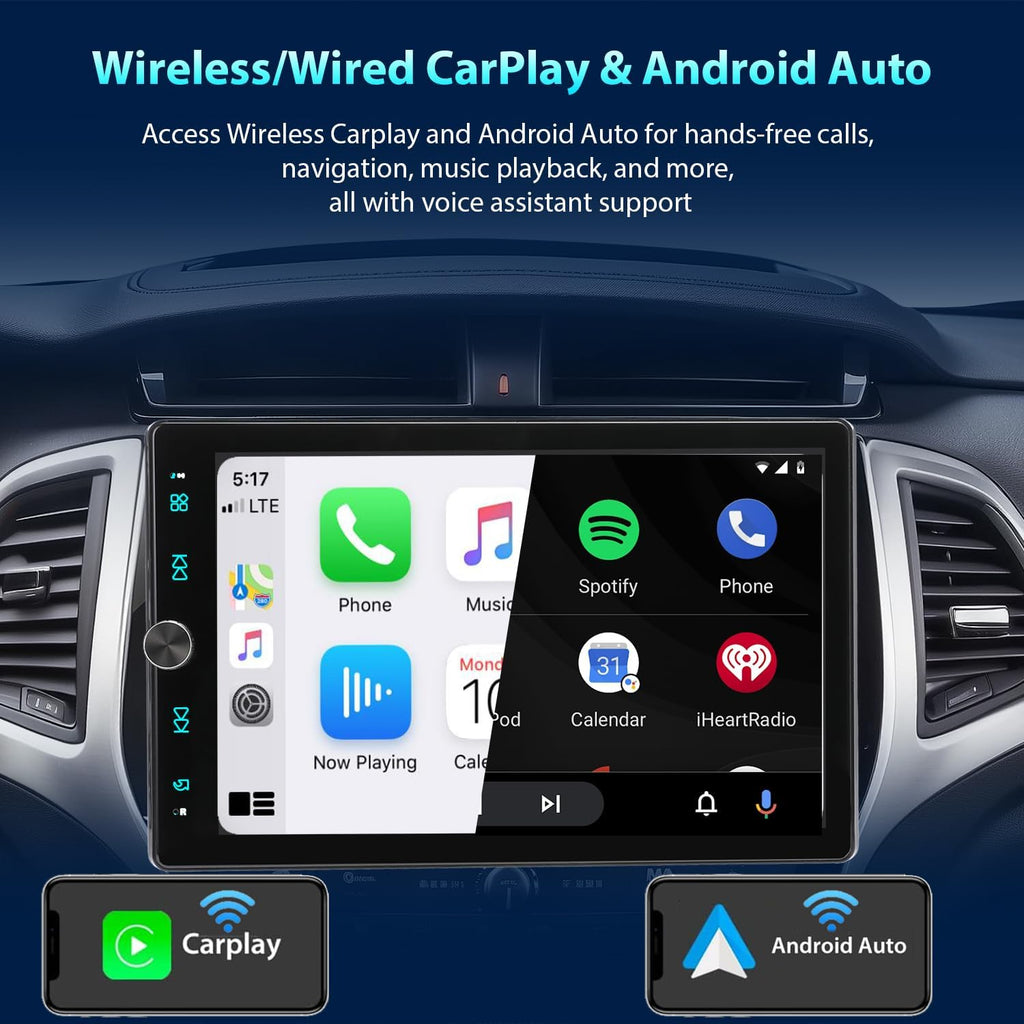 Autorradio Alondy 1 DIN con pantalla táctil giratoria de 10,4 pulgadas compatible con Apple CarPlay/Android Auto [inalámbrico], Bluetooth, cámara de marcha atrás, radio AM/FM RDS, USB, AUX y SD