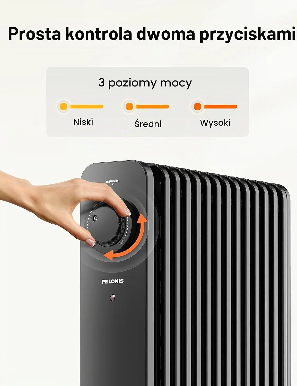 PELONIS 13 elementów grzejnika olejowego 2500W, mobilny grzejnik elektryczny, regulowany termostat, energooszczędny grzejnik olejowy, 3 poziomy ciepła, funkcje bezpieczeństwa