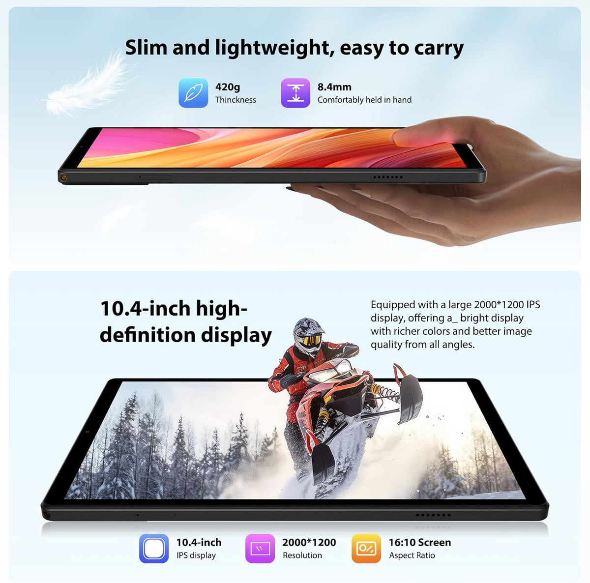 Tableta Android 15 de 10,4 pulgadas, 4G LTE y WiFi 5G, Octa-Core, 36 GB RAM + 512 GB ROM (1 TB TF), pantalla FHD 2K 2000x1200, Widevine L1/GMS/GPS/8+13 MP/batería de 8000 mAh con teclado y ratón (negro)