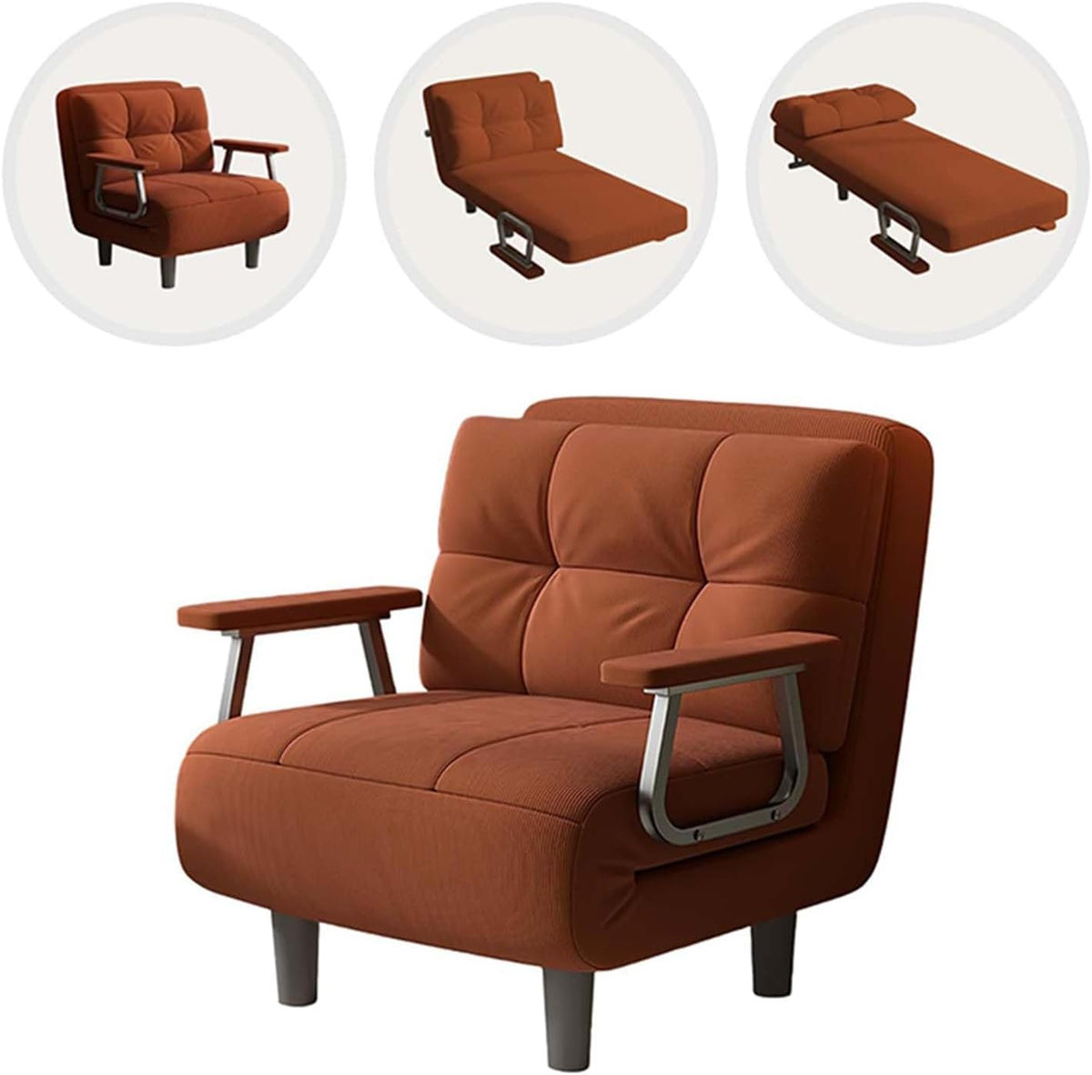 Sillón convertible individual, sofá cama, sillón cama plegable 3 en 1 para espacios pequeños, respaldo de 5 niveles, con cojín, apoyabrazos y patas de metal, C, ancho 65 cm