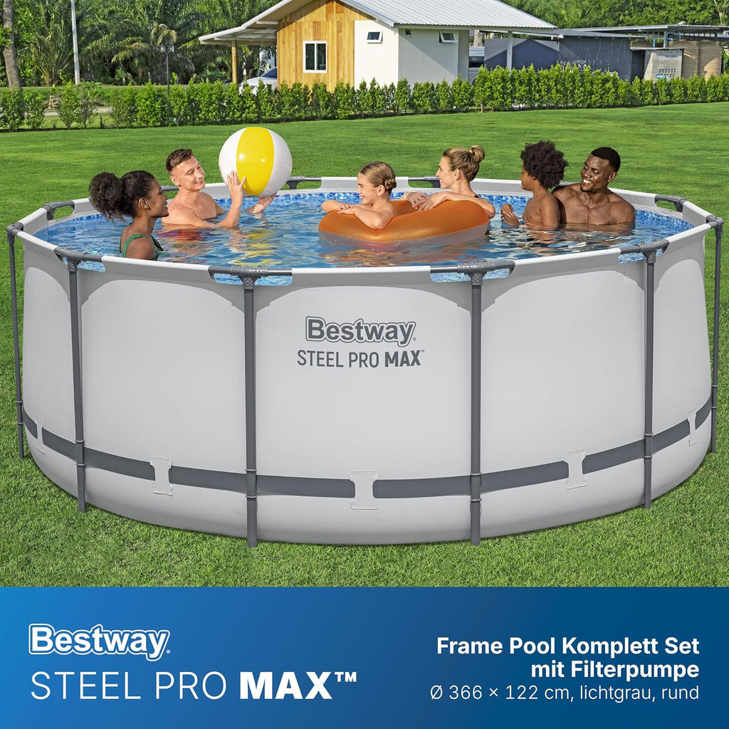 Set de piscina elevada  Bestway® Steel Pro MAX™ con bomba de filtrado, Ø 366 x 122 cm, gris claro, redonda