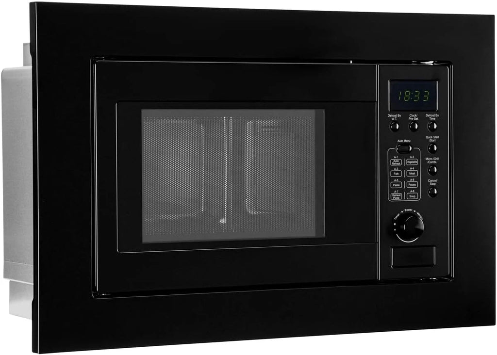 Kuchenka mikrofalowa do zabudowy Bomann z grillem, 60 cm, Kuchenka mikrofalowa 800 W, Grill 1000 W, z rusztem do grilla i talerzem obrotowym, Kuchenka mikrofalowa do zabudowy 20 l, MWG 2215 EB, czarna