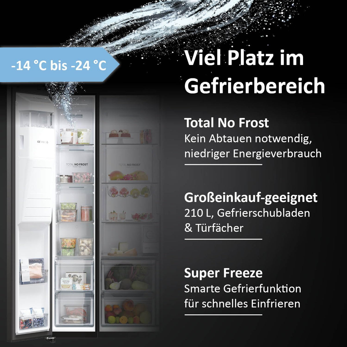 Frigorífico americano Haier HSW79F18DIPT I Frigorífico Side by Side con dispensador de hielo, Total No Frost, Wi-Fi y App I 177,5 x 90,5 x 72,6 cm I 601 L de capacidad útil y conexión a toma de agua