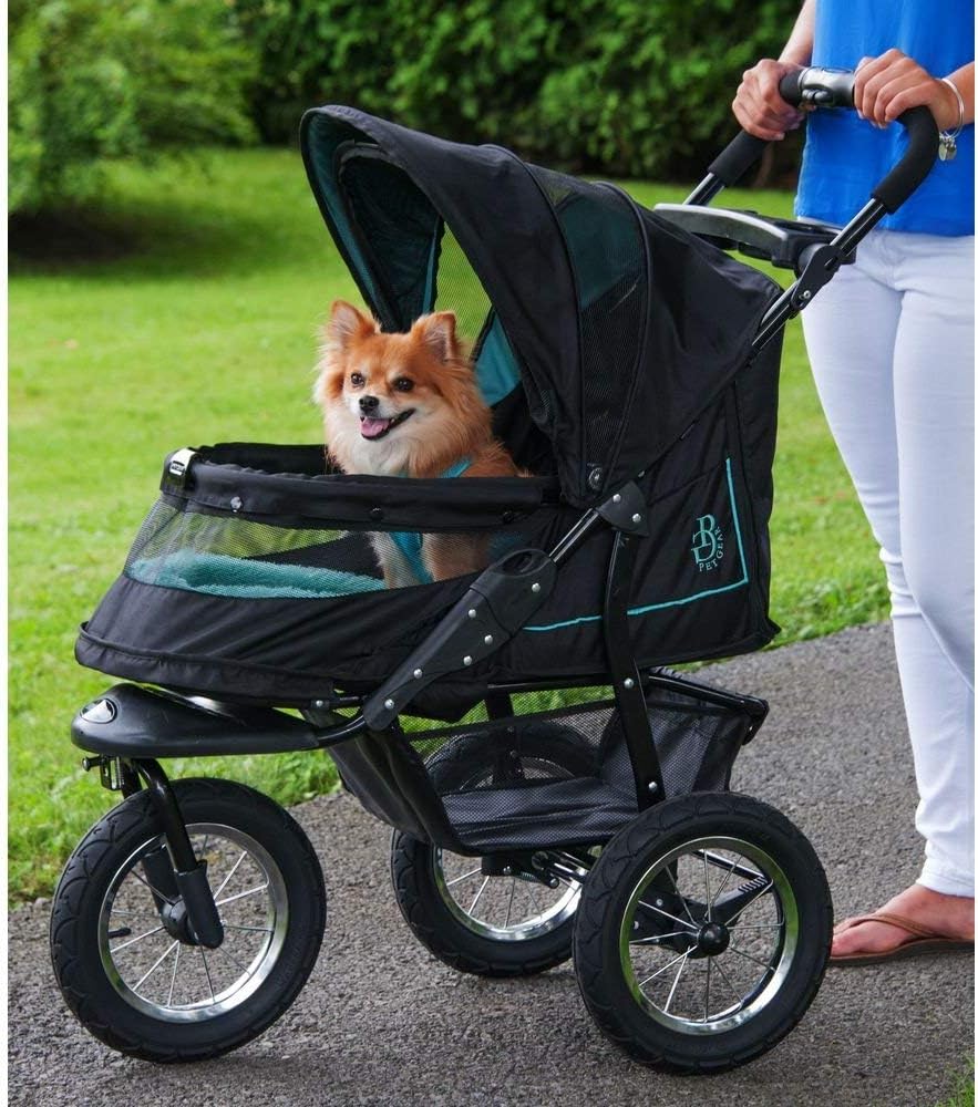 Cochecito para mascotas No-Zip NV para gatos/perros, entrada sin cremallera, plegado fácil con una sola mano, ruedas con relleno de gel, cojín de felpa + protector contra la intemperie incluidos, 3 colores