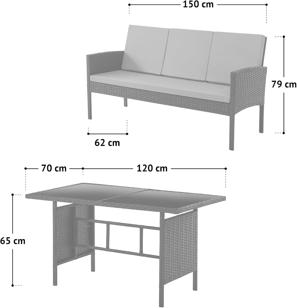 Set de muebles de jardín SVITA Denver de poliratán, grupo de comedor, salón, mesa de comedor, negro