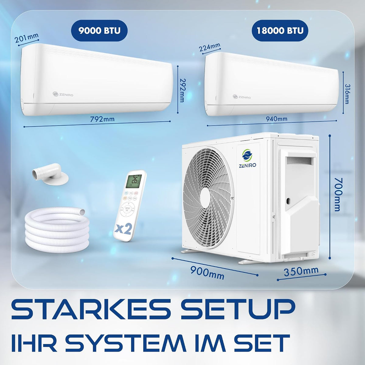 Set de aire acondicionado multisplit con 3 unidades interiores (2 x 2,6kW + 3,5kW), climatizador con función de calefacción, 27000 BTU, 7,9kW, A++, control por WiFi/App, flujo de aire 4D, calefacción hasta -20°C, precargado con R32