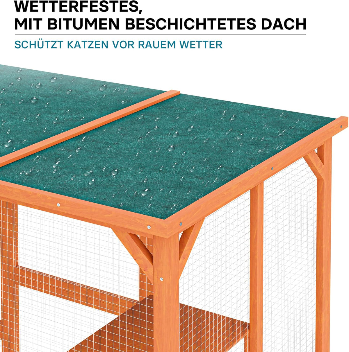 Recinto exterior para gatos Wiltec 168 x 82 x 166,5 cm con 6 superficies de descanso, recinto para gatos resistente a la intemperie para jardín, caseta para gatos con malla de alambre y techo de betún