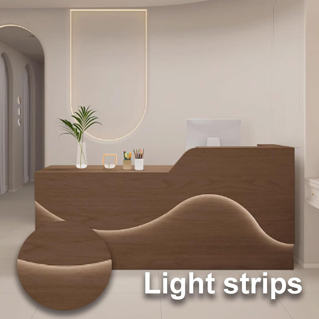 Mostrador de recepción, mostrador para consulta, escritorio de recepción moderno, mesa de recepción de oficina de madera con iluminación suave y relajante (beige, 120 cm)