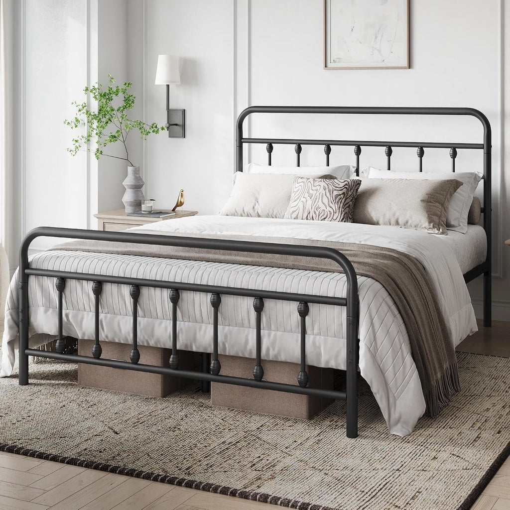 Yaheetech rama łóżka 140 × 200 cm, metalowe łóżko w stylu vintage