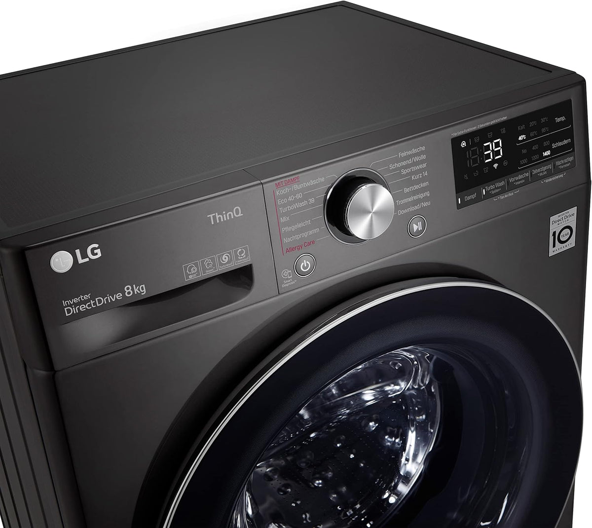 LG F4WV7080, Clase A, lavadora de carga frontal 8 kg, 1400 rpm, AI Direct Drive, Wi-Fi, limpieza profunda con vapor, gran capacidad, TRIPLE A, puerta exterior de cristal templado, 62 x 60 x 85 cm, blanco