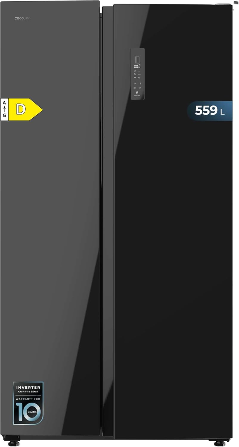 Frigorífico americano Cecotec de 550 litros Bolero CoolMarket SBS 550 Glass D. 177 cm de altura y 90 cm de ancho, sistema Multi Air Flow, Total No Frost, motor Inverter Plus
