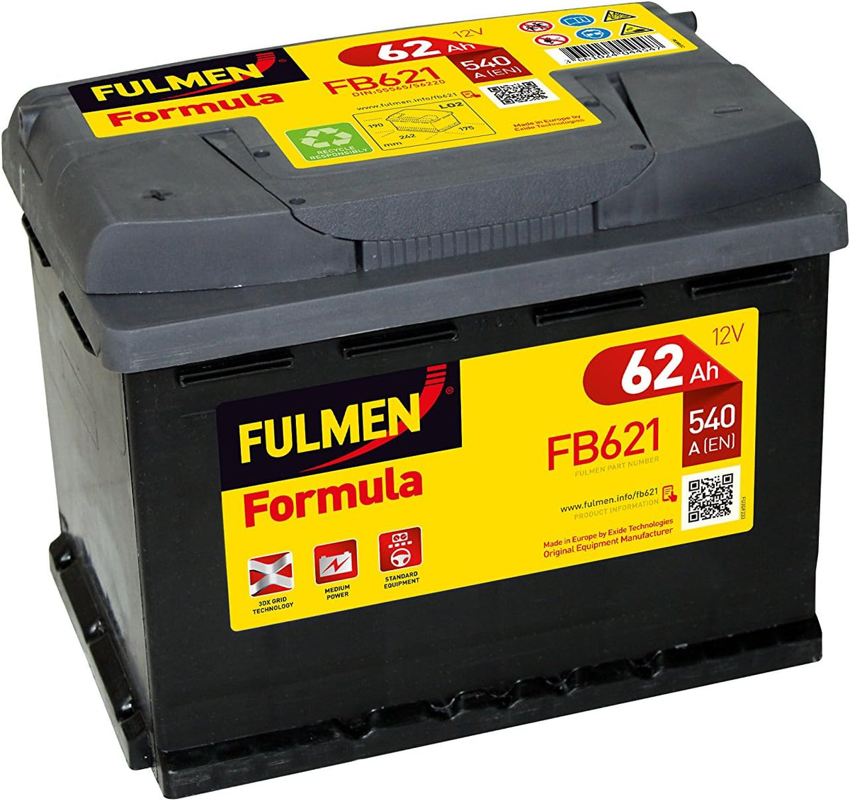 Fulmen - Batería de coche FB621 12V 62Ah 540A - Batería(s)
