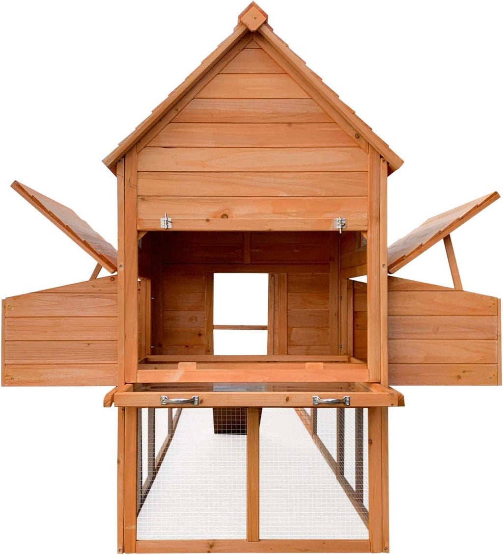 Gallinero Wiltec 3100 x 1500 x 1500 mm marrón con parque exterior y nidos de madera, gallinero con refugio, rejilla y bandeja de excrementos galvanizada