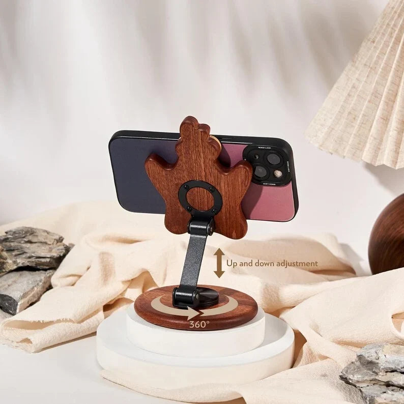 Soporte para teléfono con diseño de gallina de madera, decoración de mesa, madera de arce, 10x16,8 cm, giratorio
