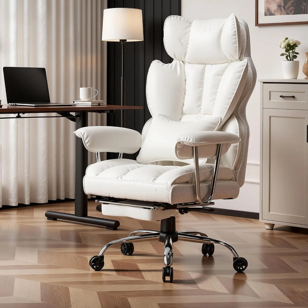 Efomao Ergonomiczny Fotel Biurowy z Podnóżkiem, Regulowany Fotel Obrotowy do Komputera z Wysokim Oparciem, Podparciem Lędźwiowym, Zagłówkiem i Funkcją Odchylania, do Domu i Biura