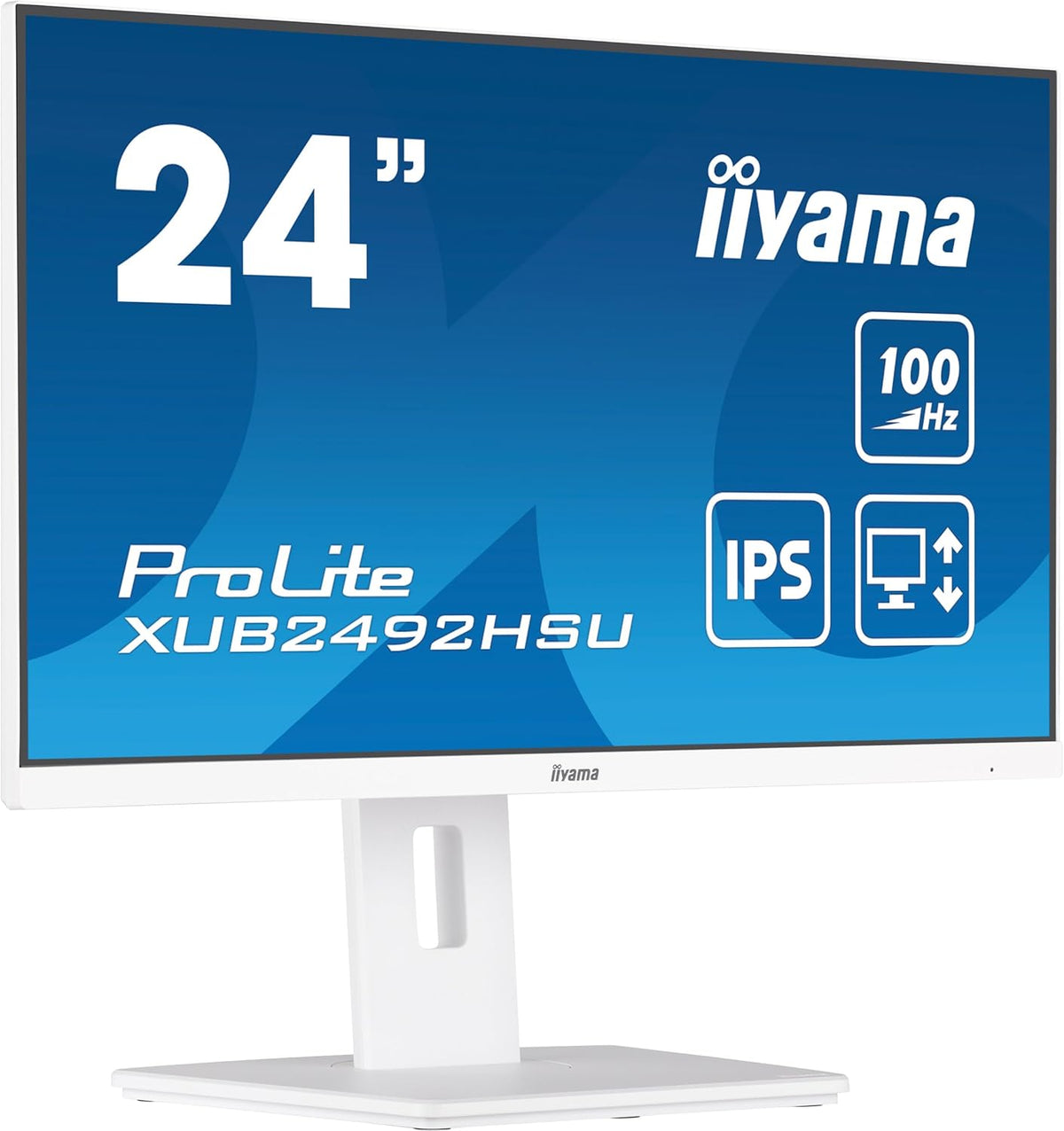 iiyama Monitor Prolite XUB2492HSU-W6, 23,8" Slim, IPS, FHD@100Hz, 0,4ms, 250 CD, 1300:1, Altavoces, HDMI/DP/USB-HUB, soporte ajustable en altura de 15cm + pivote, TCO