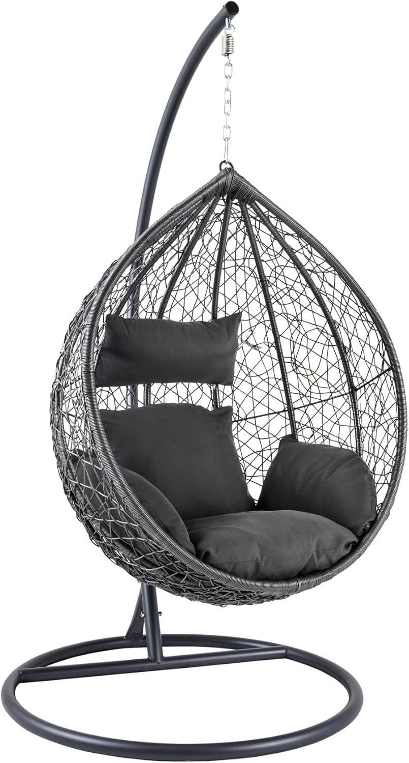 riess-ambiente Silla colgante de exterior LOFT gris antracita silla de jardín incluye cojín resistente a la intemperie