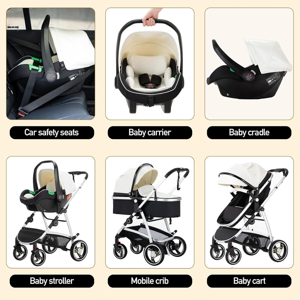 Cochecito 3 en 1 Gcarebb, silla de paseo con portabebés, cochecito completo con altura ajustable, cochecito combinado con marco de aluminio para recién nacidos de 0 a 4 años
