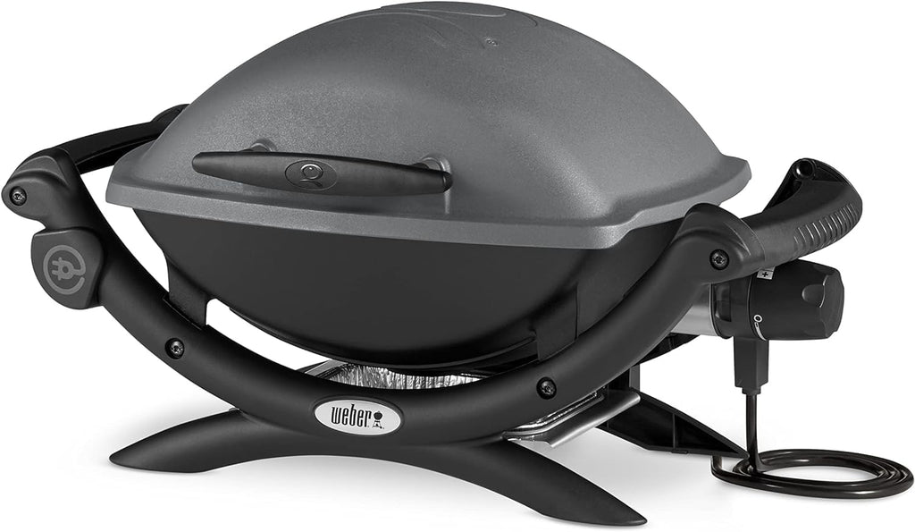 Barbacoa eléctrica Weber Q1400, superficie de cocción de 43 x 32 cm, barbacoa portátil, rejilla de cocción de hierro fundido vitrificado dividida en 2, tapa y cuerpo de aluminio fundido - Gris oscuro (52020079)