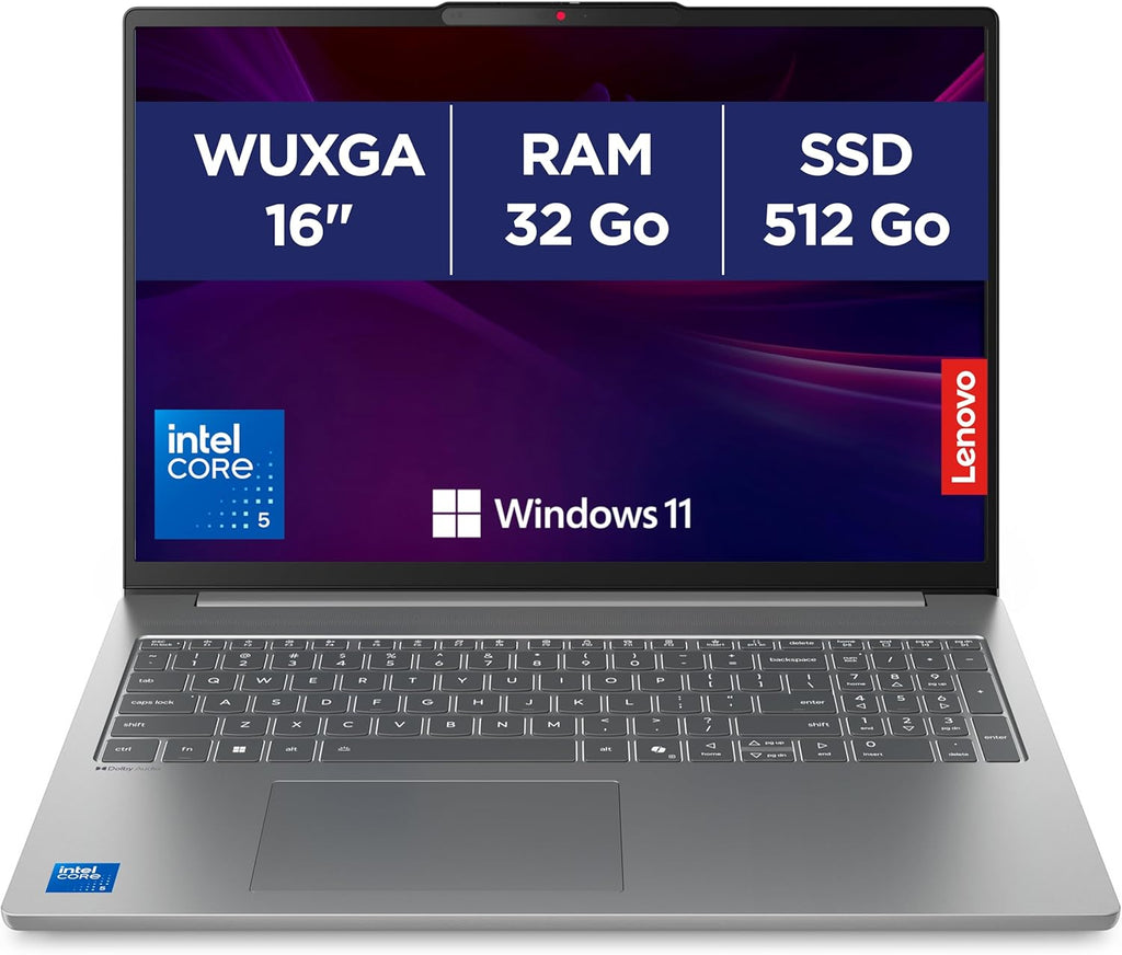 Lenovo IdeaPad Slim 5 16IRH10R - Ordenador portátil 16'' WUXGA (Intel Core 5 210H, RAM 32 GB, SSD 512 GB, Gráficos Intel, Windows 11 Home) Teclado AZERTY francés - Gris