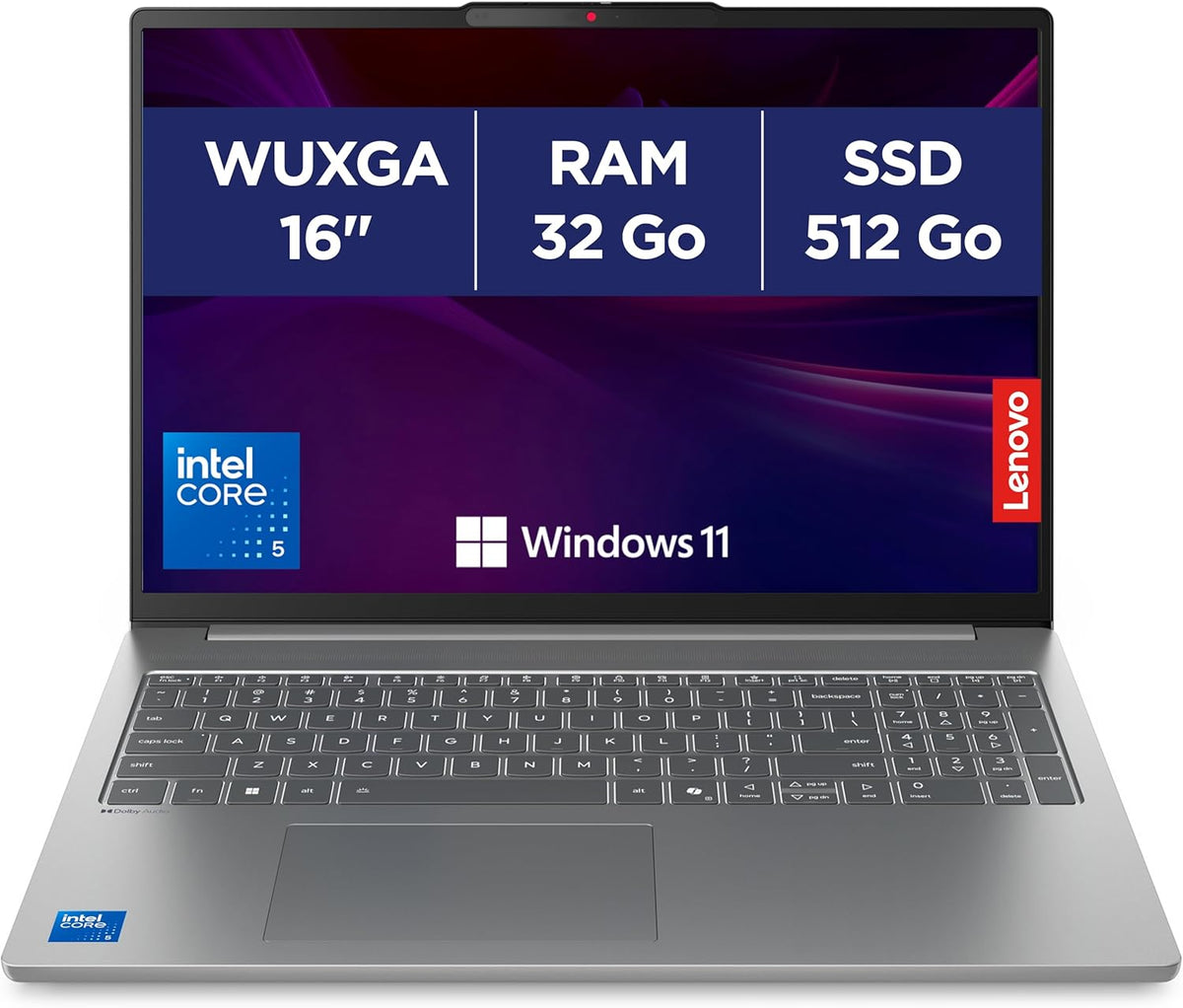 Lenovo IdeaPad Slim 5 16IRH10R - Ordenador portátil 16'' WUXGA (Intel Core 5 210H, RAM 32 GB, SSD 512 GB, Gráficos Intel, Windows 11 Home) Teclado AZERTY francés - Gris