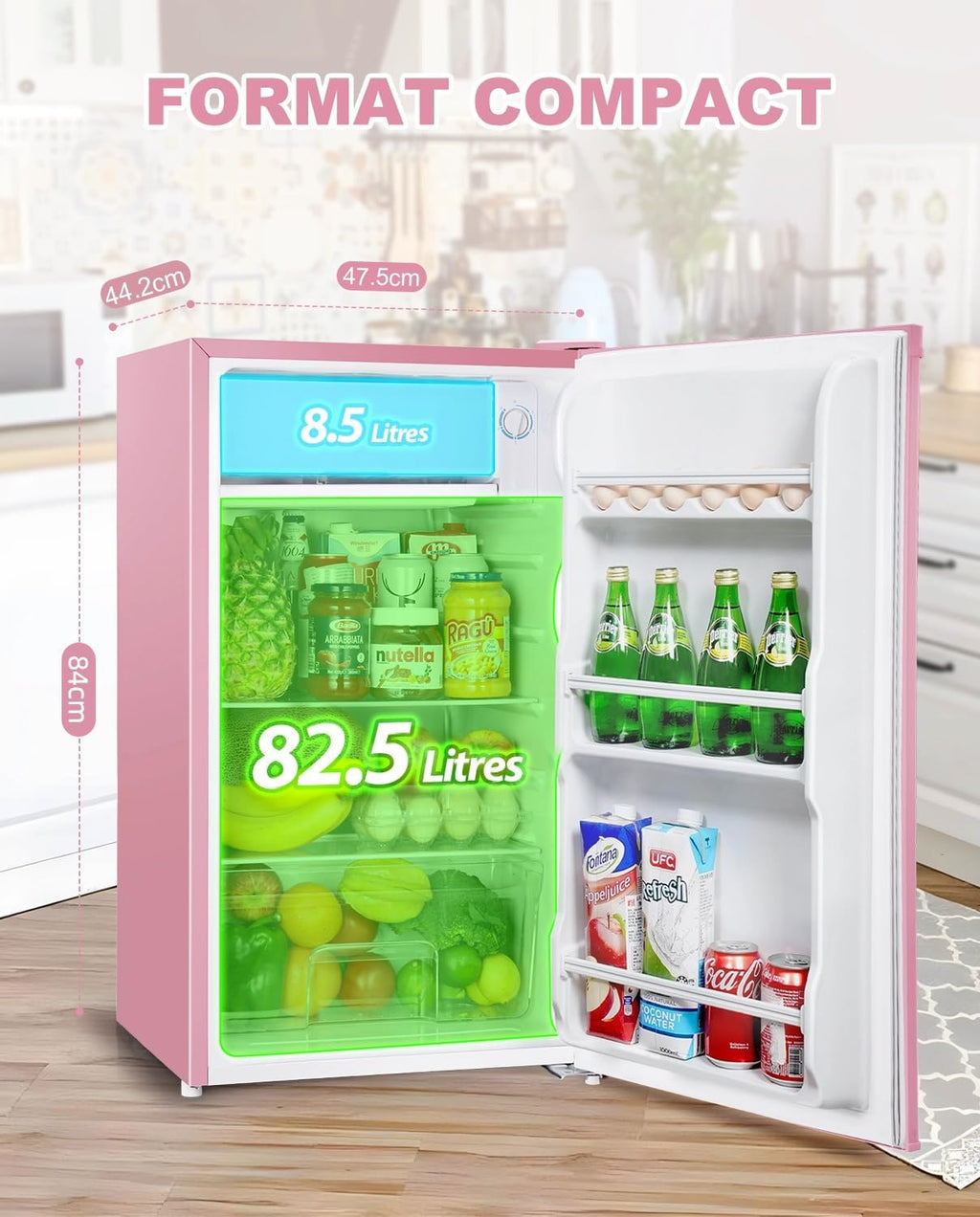 Mininevera Upstreman de 91 L con congelador, termostato ajustable, refrigerador para dormitorio, mininevera para oficina, rosa - BR321