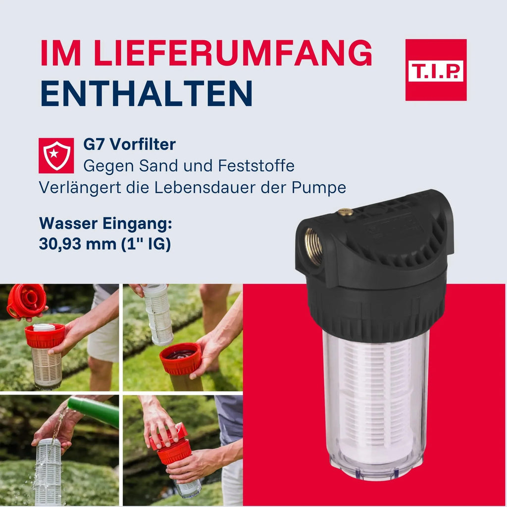 Sistema de agua doméstica T.I.P. HWW INOX 1300 Plus F, 1200 W, bomba Jet, 4350 l/h, altura de elevación 50 m, depósito a presión, prefiltro, libre de mantenimiento