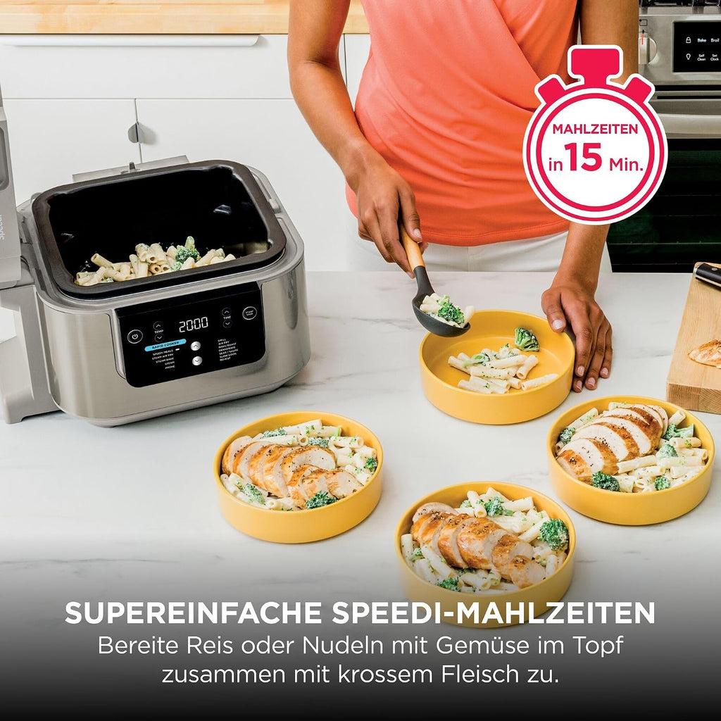 Multicocina Ninja Speedi, 5,7 L, 12 en 1, freidora de aire, cocción lenta, grill, horneado, Stone Gold ON500EUSTGD