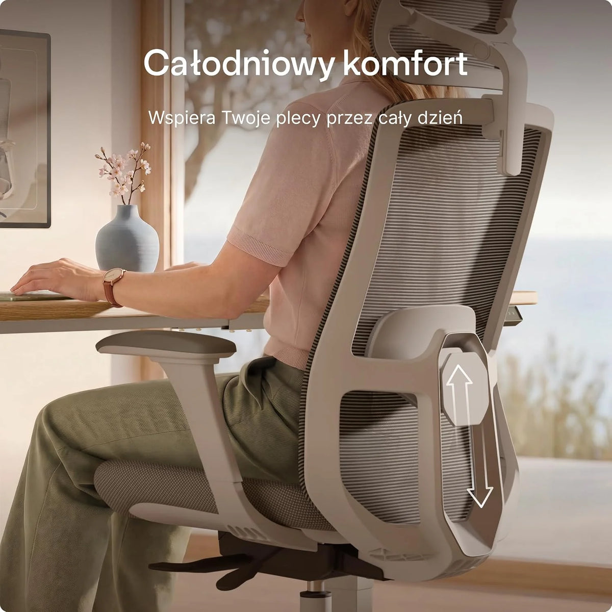 Desktronic Regulowane, ergonomiczne krzesło biurowe | krzesło do biurka z podparciem okolic lędźwiowych, regulacja wysokości – zaprojektowane z myślą o europejskim ciele – oddychająca tkanina