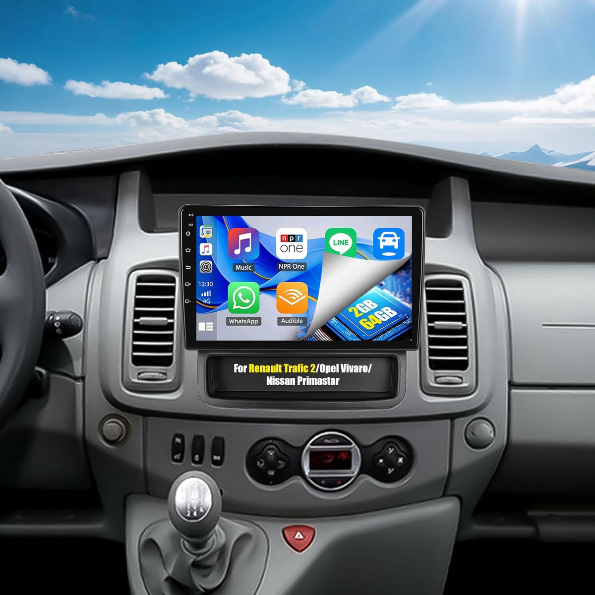 Autorradio OiLiehu 2G+64G Android 13 para Renault Trafic 2, Opel Vivaro A, Nissan Primastar 2006-2014 con CarPlay y Android Auto inalámbricos, pantalla táctil de 10,1", GPS, WiFi, Bluetooth, FM/RDS, ecualizador, mandos al volante y cámara.