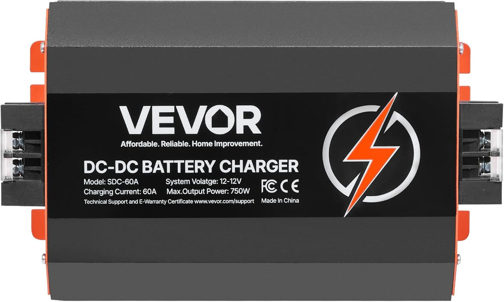 VEVOR Cargador de batería CC a CC 12 V 60 A 750 W para baterías de plomo-ácido, litio, AGM, GEL, fácil de instalar, cargador inteligente multietapa para automóviles, vehículos recreativos, camiones, barcos