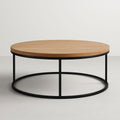 Mesa de centro redonda de madera y metal negro, diámetro 90 cm