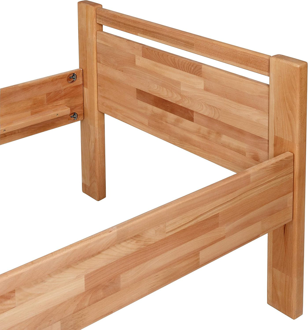 Cama para personas mayores Krok Wood SiSi de madera maciza (haya, 90 x 200 cm + mesita de noche)