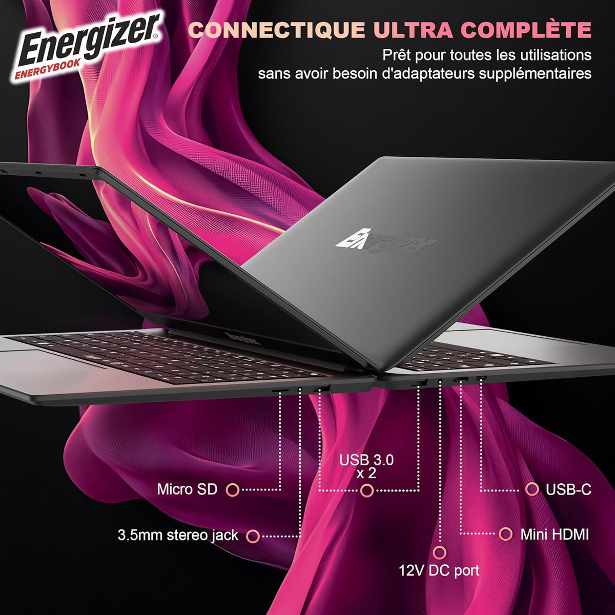 Energizer EnergyBook - Ordenador portátil 15,6'' HD+, 8 GB de RAM, SSD 256 GB, PC portátil Intel Celeron, UHD Graphics, Windows 11, portátil gris, teclado AZERTY (francés), USB 3.0, HDMI