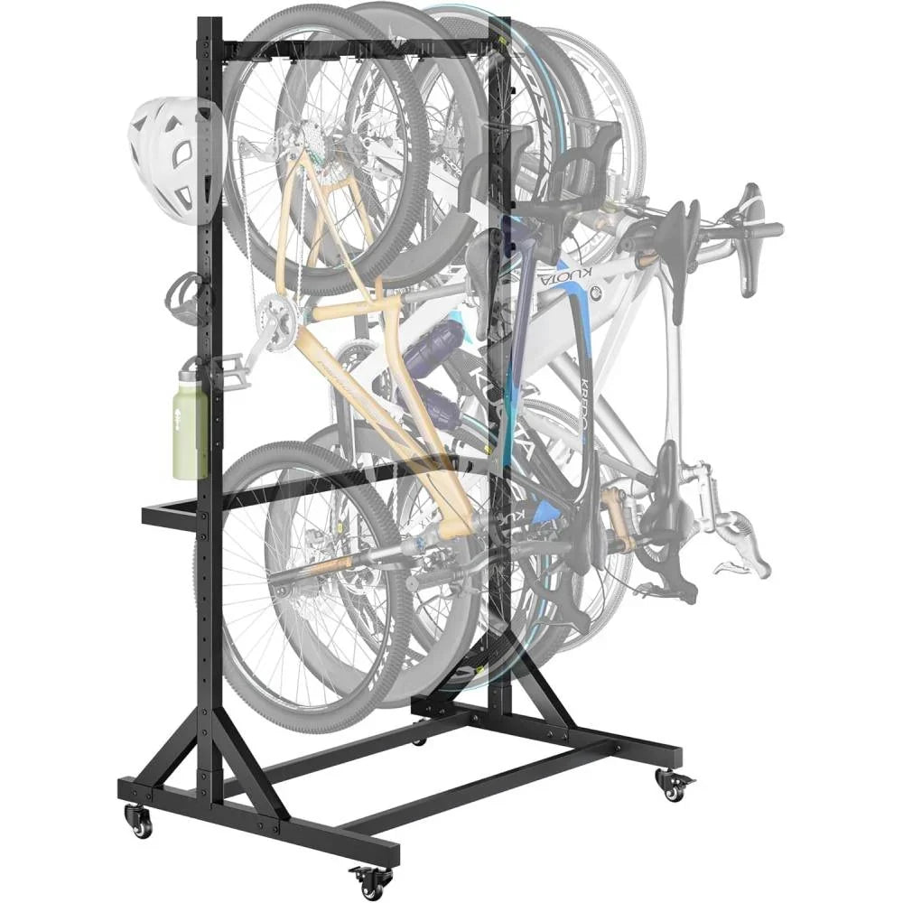 Soporte para bicicletas independiente para 5 bicicletas, portabicicletas vertical con 5 ganchos, 6 ganchos para cascos, estructura de acero, capacidad de carga de 160 kg