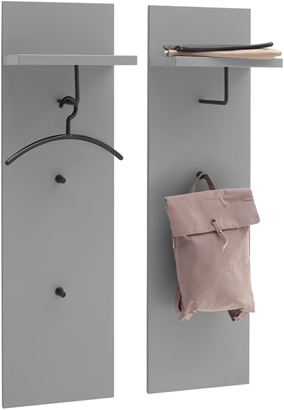 Set de guardarropa Lomadox de 6 piezas con iluminación LED en gris | Guardarropa de pasillo en gris ártico, moderno