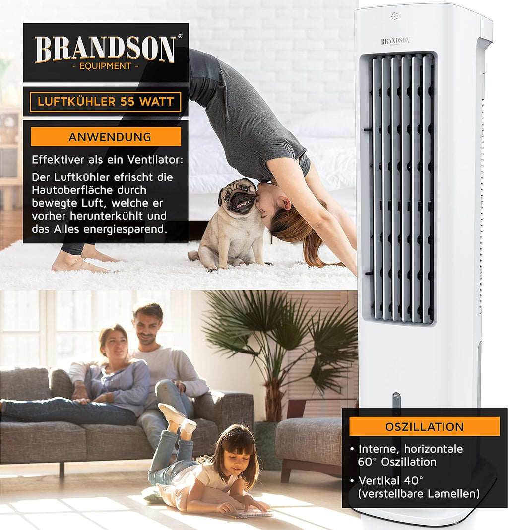 Brandson - Enfriador de aire por agua 5 en 1 - Enfriador evaporativo, humidificador, ventilador y purificador de aire, aire acondicionado portátil sin tubo de escape - Galardonado 2025 - silencioso - depósito de agua de 5 L