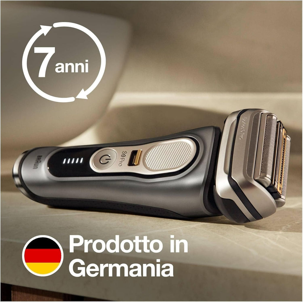 Afeitadora Braun Series 9 Pro Premium para hombre, ganadora del test de Stiftung Warentest, cabezal de afeitado 4+1, afeitadora eléctrica y recortadora, estación de limpieza, 60 min de autonomía, 9465cc, metal noble