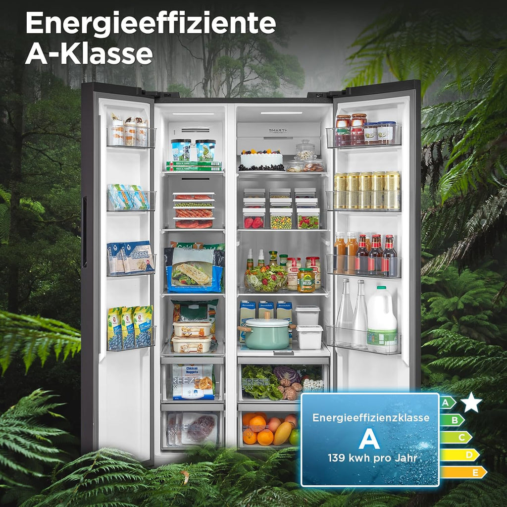 Midea KS-DDX 6.32 WT Frigorífico americano / 178,8 cm de altura / 254 kWh/año / No Frost / Compresor Dual Inverter / con dispensador de agua/hielo 3 en 1 y depósito de agua, Dark Inox