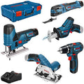 Kit combinado Bosch Professional sistema 12V: GSR 12V-15 + GST 12V-70 + GKS 12V-26 + GSA 12V-14 + GOP 12V-28 + GLI 12V-80 (incl. 3 baterías de 3.0Ah, cargador GAL 12V-40, XL-BOXX)