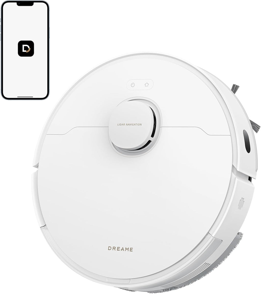 Robot Aspirador DREAME D20, 13 000 Pa, Cepillo Duo para Pelo de Mascotas, Navegación Láser, Aspirador y Fregasuelos 2 en 1, Suelos Duros y Alfombras/Moquetas, Batería de 5 200 mAh, Aplicación y Control por Voz