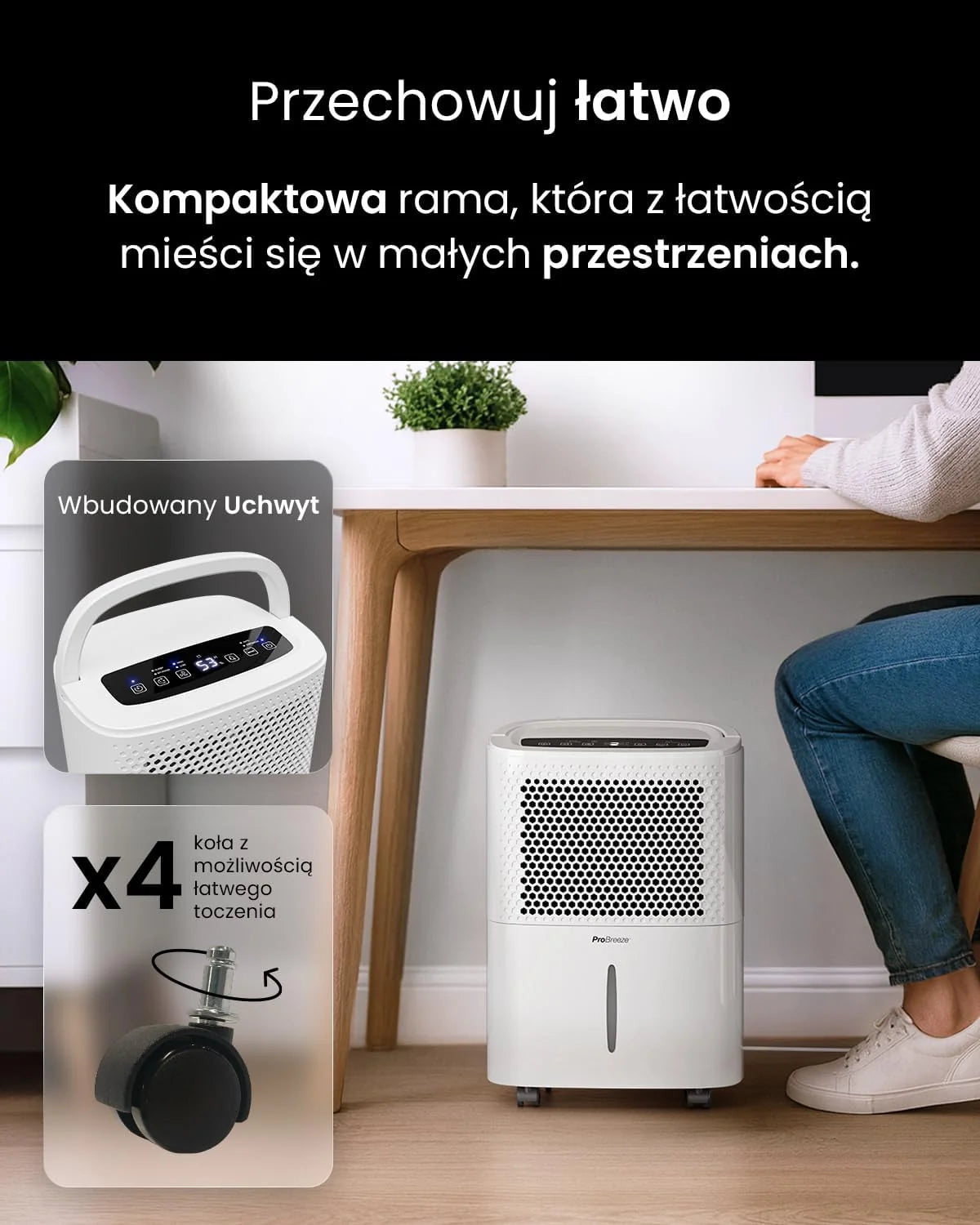 Pro Breeze Osuszacz Powietrza, Elektryczny Pochłaniacz Wilgoci Pleśni Kondensacji, Cichy Odwilżacz do Domu Łazienki Garażu Przyczepy Kempingowej, dla Dzieci Niemowląt, 24h Timer, Duży 1,8l Zbiornik