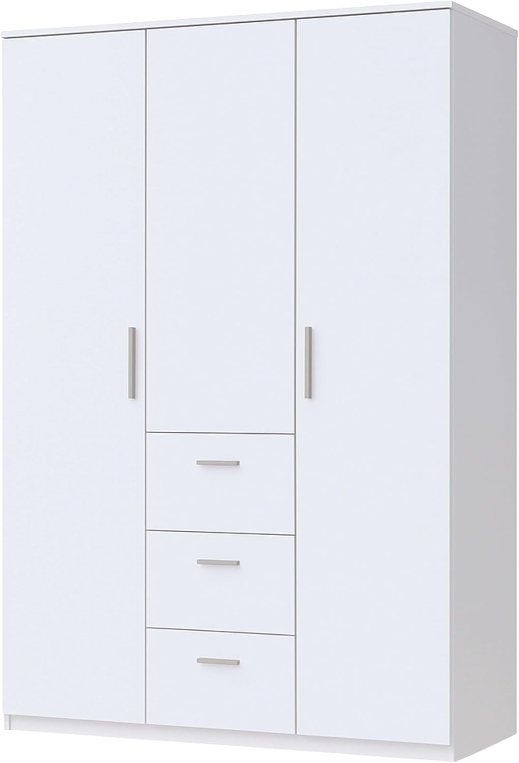 Habitdesign Armario Ropero 3 puertas y 3 cajones, 203x117x52 (alto x ancho x fondo - en cm), con barra de colgar y estantes, color blanco brillo