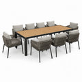 Conjunto de comedor de aluminio con mesa y sillas, aspecto de madera de teca, beige/gris