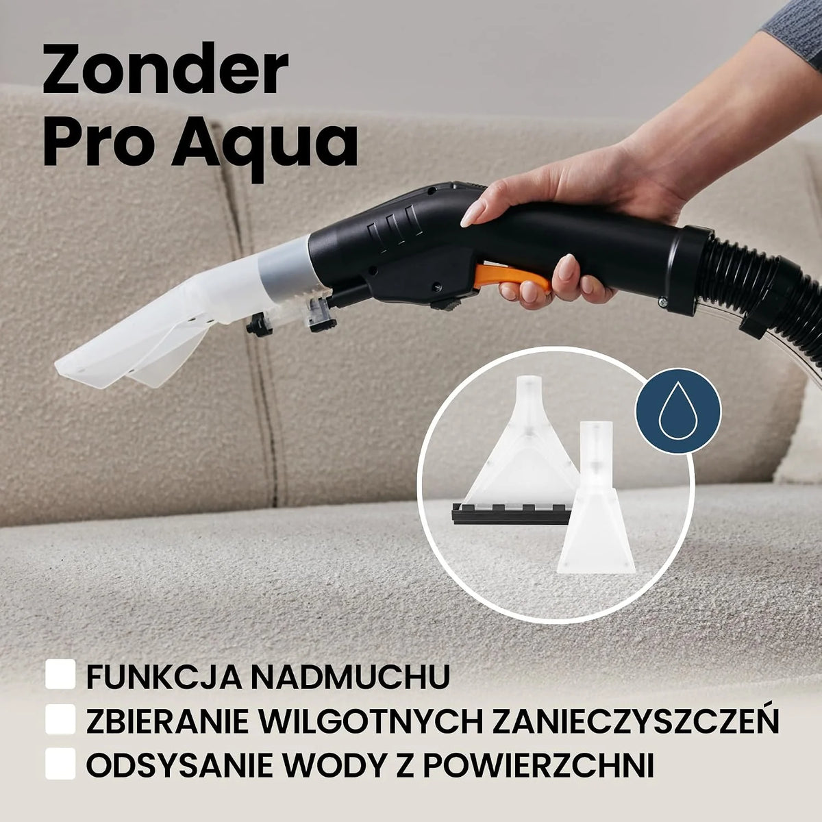 ZEEGMA ZONDER PRO AQUA Odkurzacz Piorący do Pracy na Mokro i Sucho 1400W, do Dywanów Samochodu Tapicerki Schodów, Zbiornik na Wodę Czystą 4 L, Zestaw Filtrów oraz Ssawek Piorących