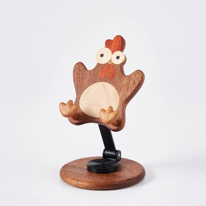 Soporte para teléfono con diseño de gallina de madera, decoración de mesa, madera de arce, 10x16,8 cm, giratorio