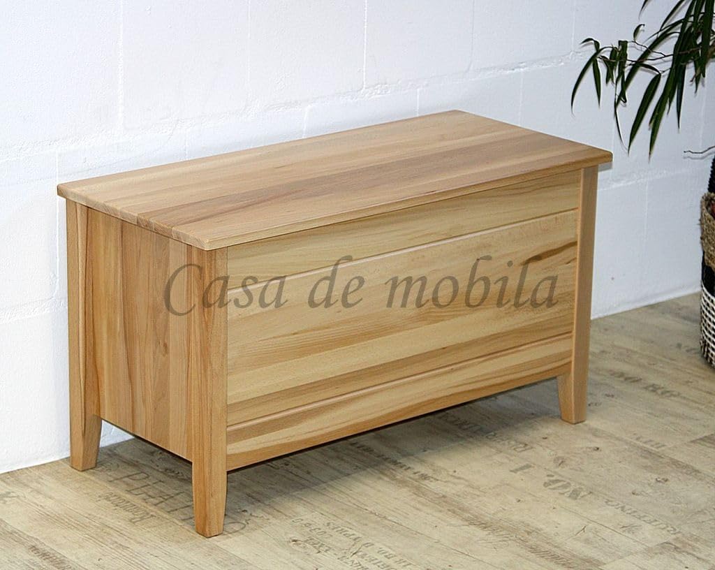Baúl de madera maciza Casa 84 cm, haya núcleo maciza, barnizado natural