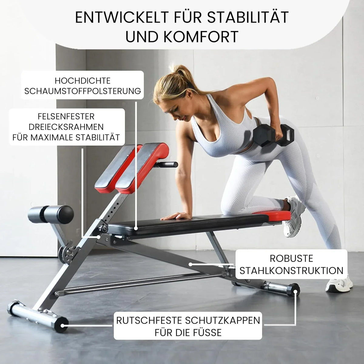 Banco de pesas ajustable para entrenamiento de fuerza, hiperextensión, lumbares, abdominales, banco inclinado y banco plano, modelo FF-TB011384